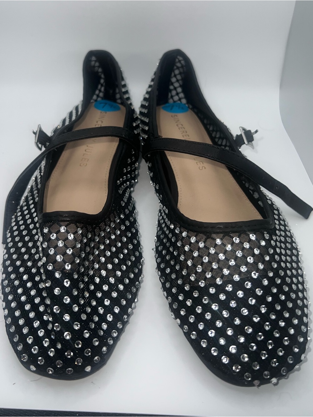 Sincerely Jules Black Mesh Mary Jane Flats with Silver Studs 7.5